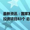 最新资讯：国家发展改革委：1至8月份共审批核准固定资产投资项目83个 总投资6731亿元