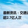 最新资讯：交通运输部：10月6日 全社会跨区域人员流动量超2.7亿人次