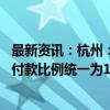 最新资讯：杭州：商业性房贷不再区分首套、二套房 最低首付款比例统一为15%