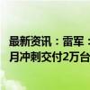 最新资讯：雷军：小米SU7首次完成单日交付破1000台！十月冲刺交付2万台